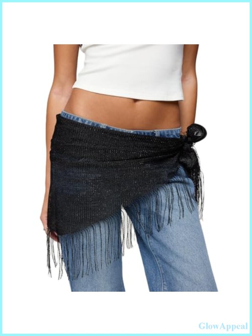 Lace Fringe Waist Scarf Belt Boho Wrap Skirt Festival Rave Accessory Sheer Mesh
